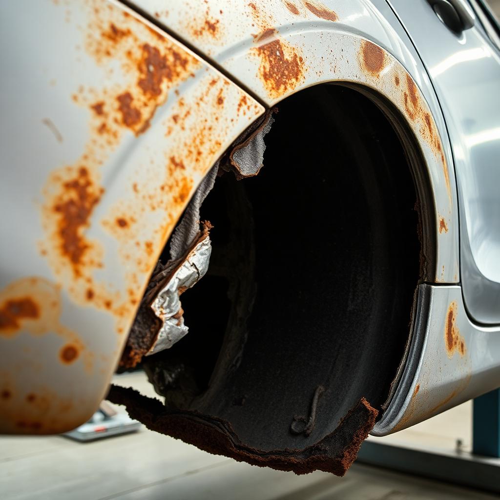 Silver Sedan — Wheel Arch Weld Repair before repair at Seapark Auto Clinic