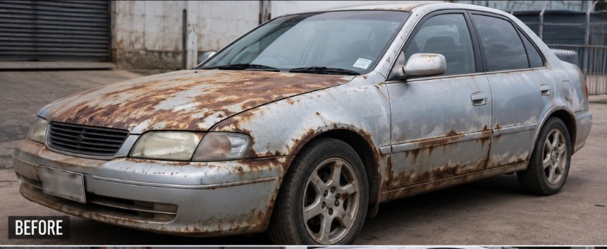 Luxury Sedan — Underbody Rust Protection before repair at Seapark Auto Clinic