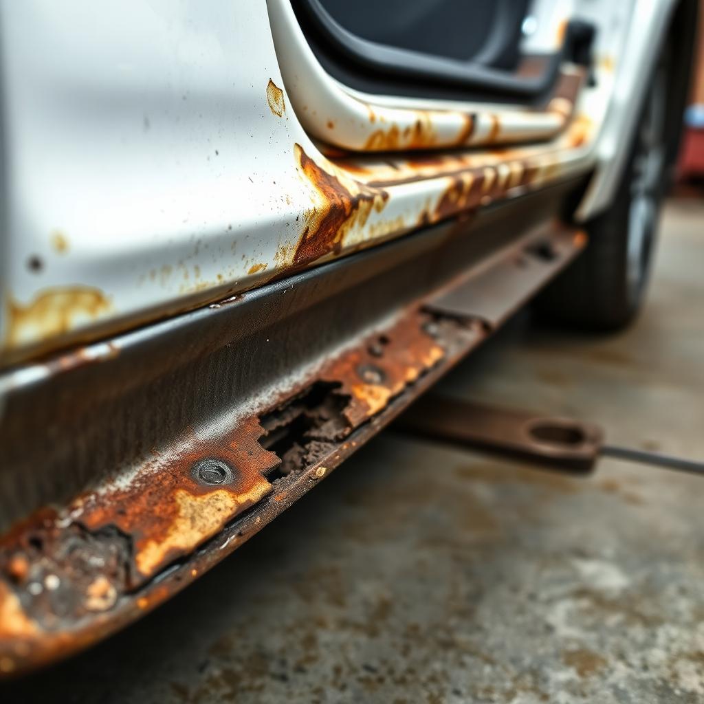 White Hatchback — Door Sill Replacement before repair at Seapark Auto Clinic