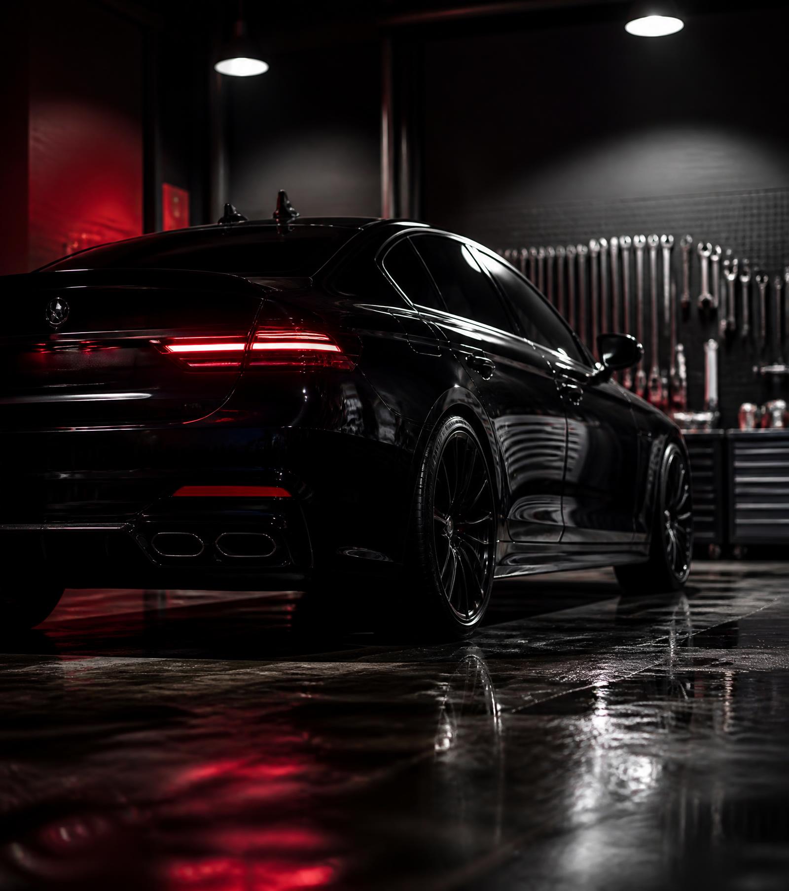 Freshly restored black sedan inside the Seapark Auto Clinic workshop